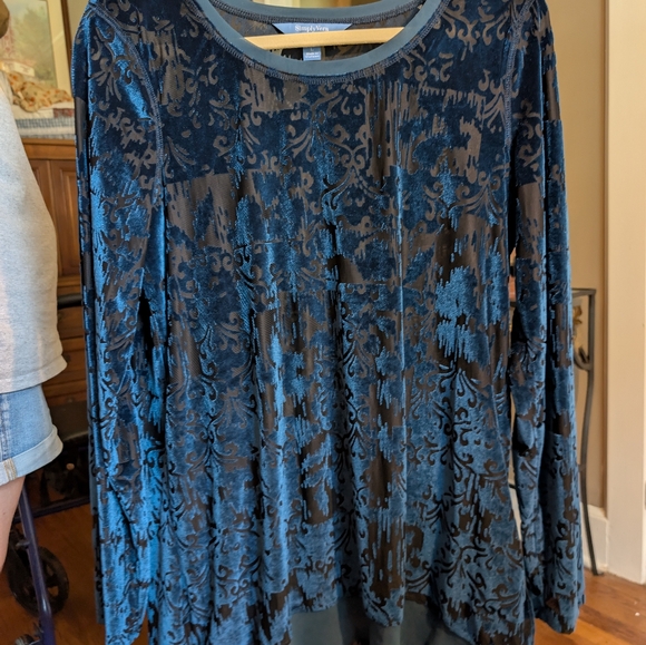 Simply Vera Vera Wang Teal Velvet Burnout Blouse, L, EUC, - Picture 5 of 5